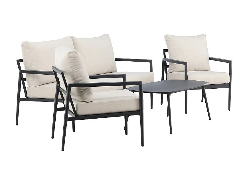 Taromina Loungeset 1 Sofa, 2 Stühle, 1 Couchtisch schwarz.