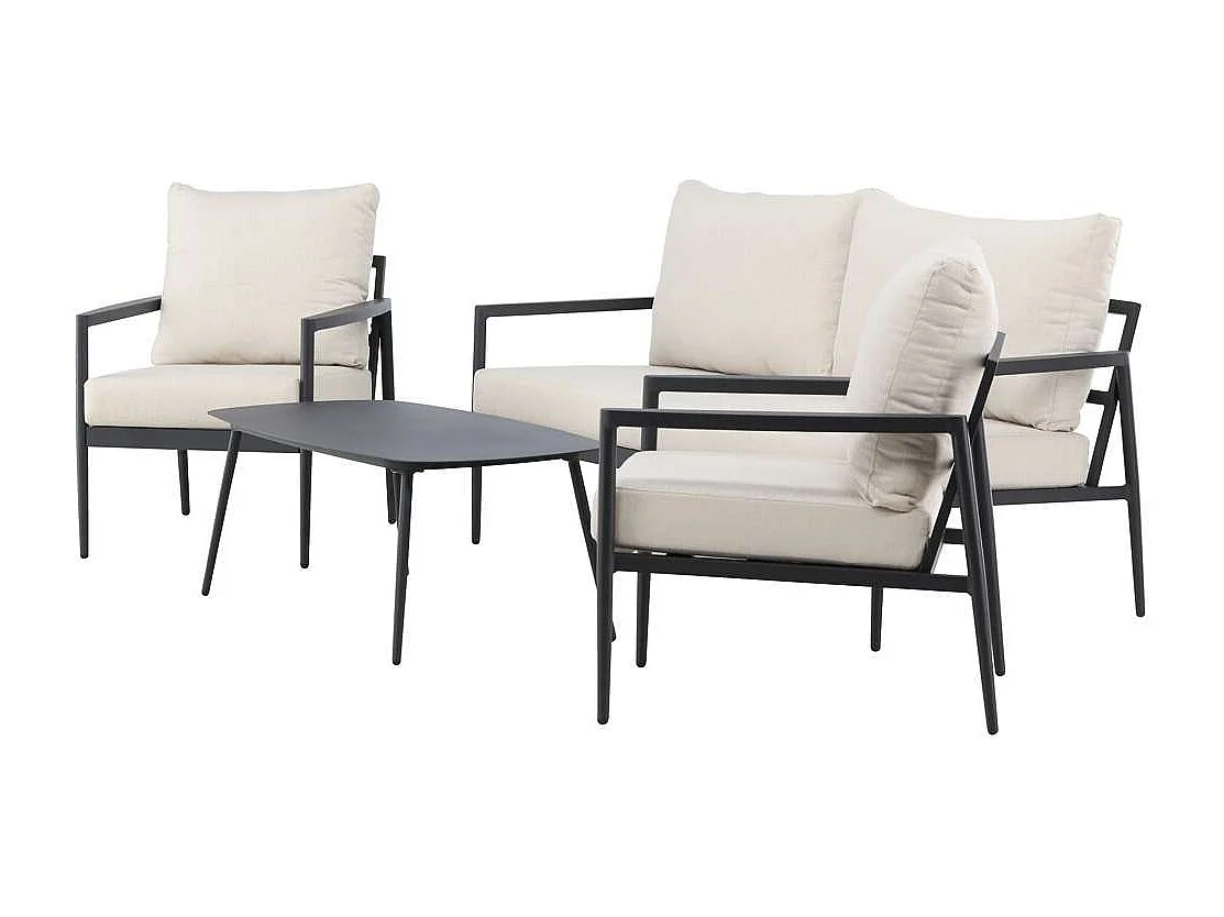 Taromina Loungeset 1 Sofa, 2 Stühle, 1 Couchtisch schwarz.