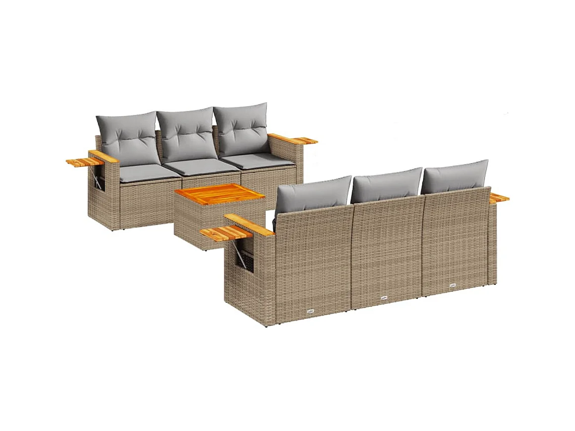 Salon de jardin avec coussins 7 pcs beige résine tressée