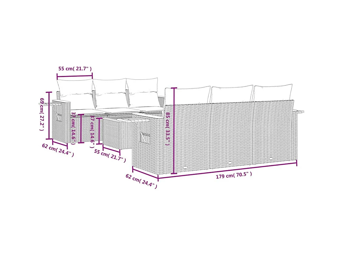 Salon de jardin avec coussins 7 pcs beige résine tressée