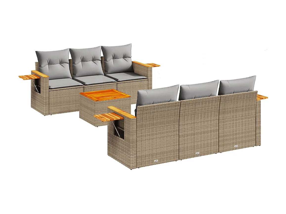 Salon de jardin avec coussins 7 pcs beige résine tressée