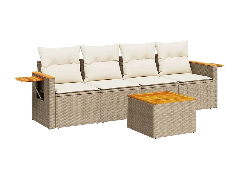 Salon de jardin avec coussins 5 pcs beige résine tressée