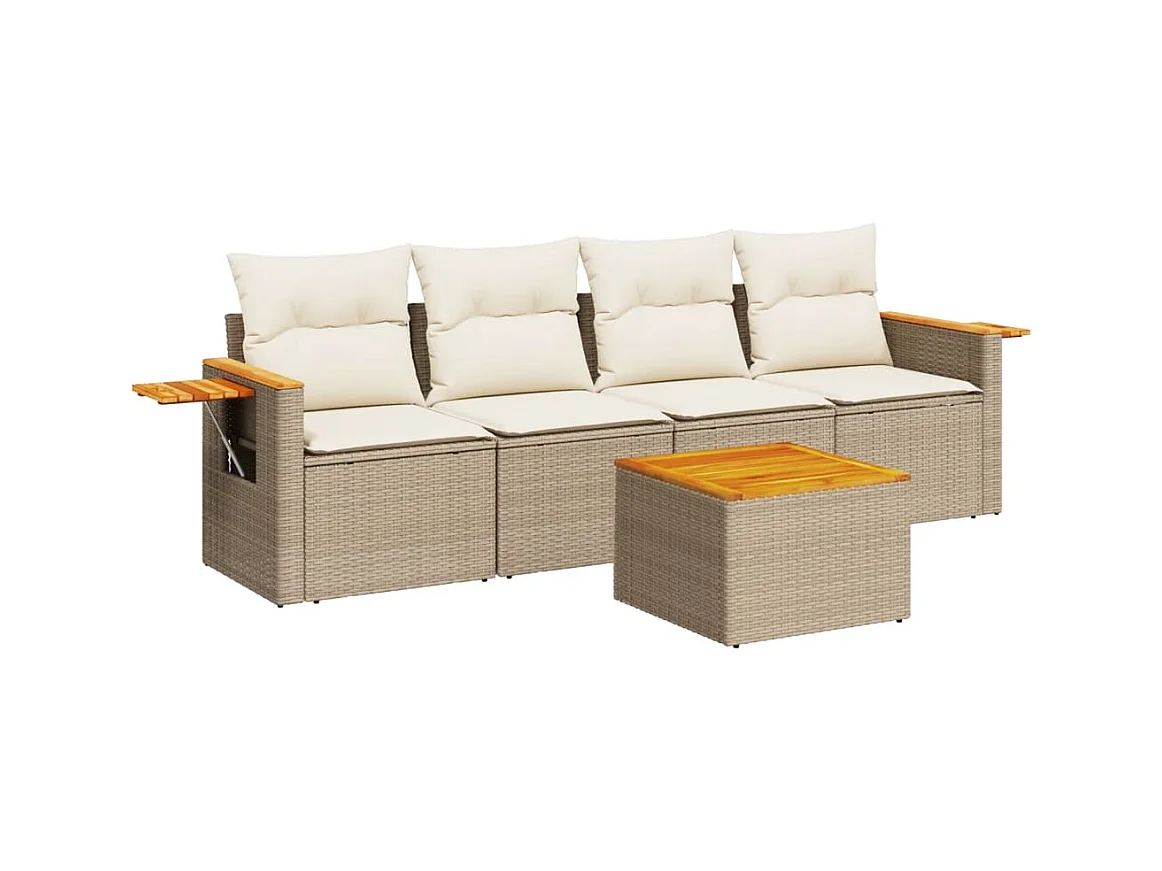 Salon de jardin avec coussins 5 pcs beige résine tressée