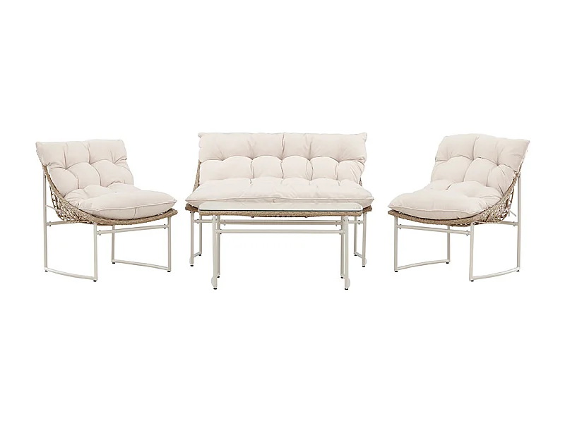 Salon de Jardin en Rotin 4 Places "Tina" 118cm Beige