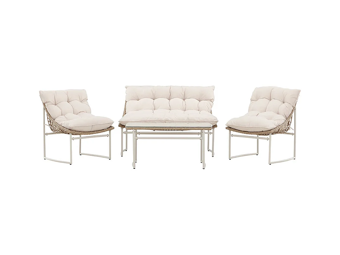 Salon de Jardin en Rotin 4 Places "Tina" 118cm Beige