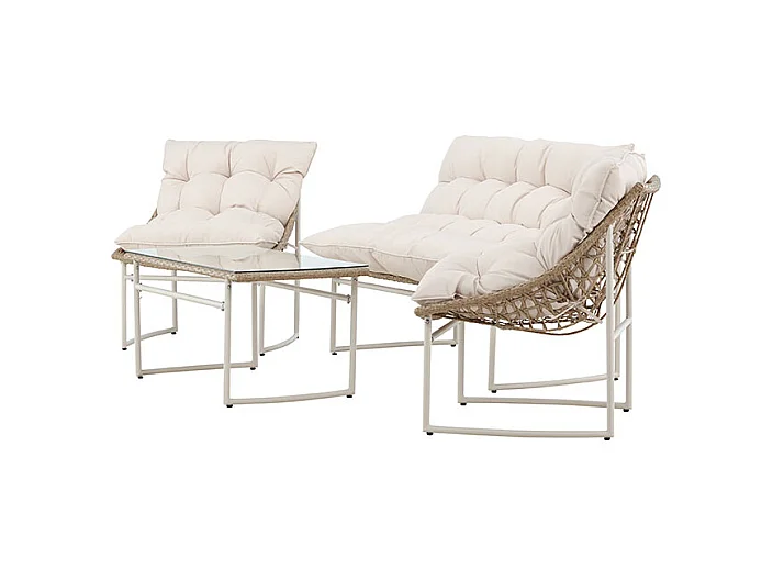 Salon de Jardin en Rotin 4 Places "Tina" 118cm Beige