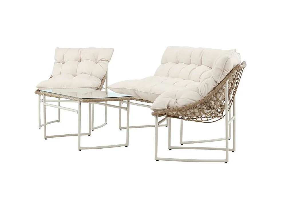 Salon de Jardin en Rotin 4 Places "Tina" 118cm Beige