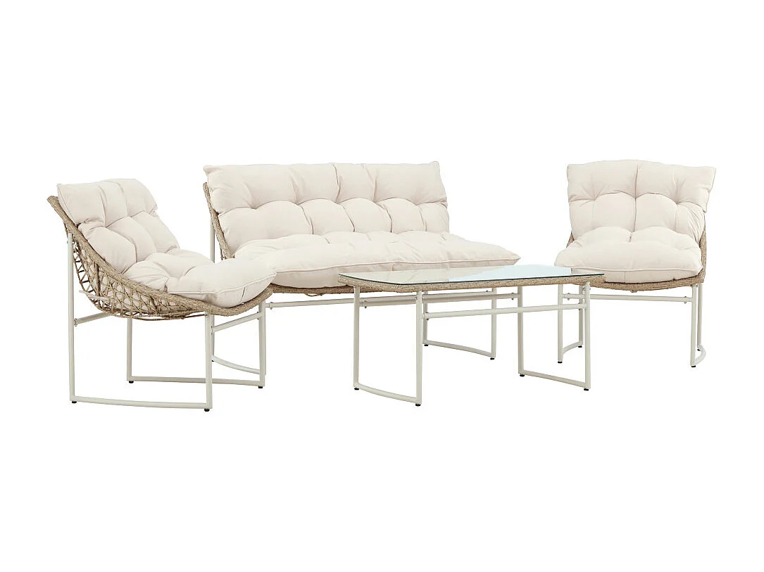 Tina Loungeset 1 Couchtisch, 1 Sofa, 2 Stühle beige.