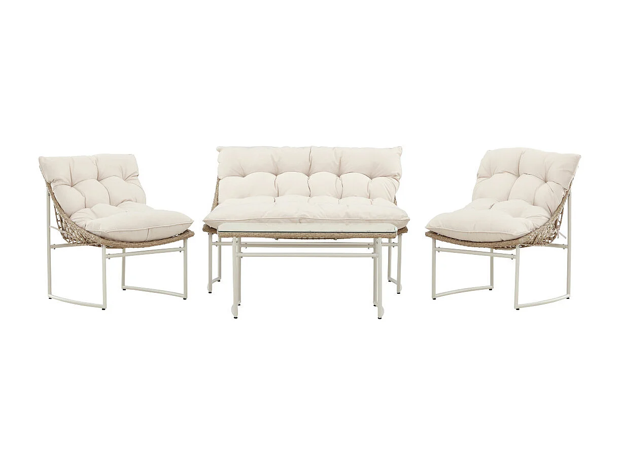 Tina Loungeset 1 Couchtisch, 1 Sofa, 2 Stühle beige.