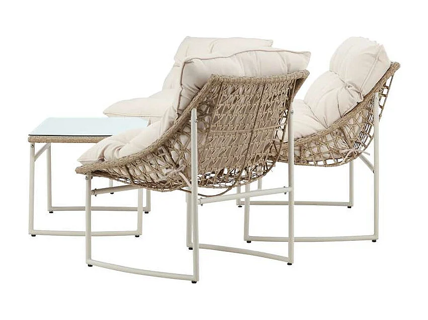 Tinasalon 1 table basse, 1 canapé, 2 fauteuils beiges.
