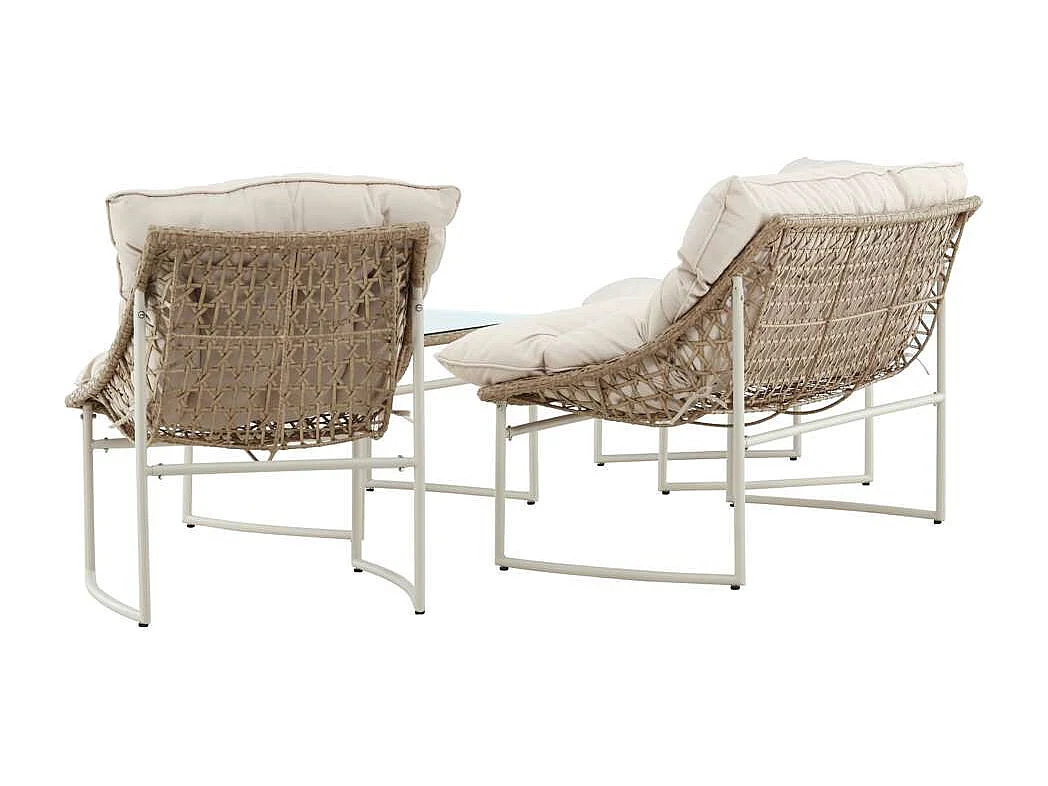 Tinasalon 1 table basse, 1 canapé, 2 fauteuils beiges.