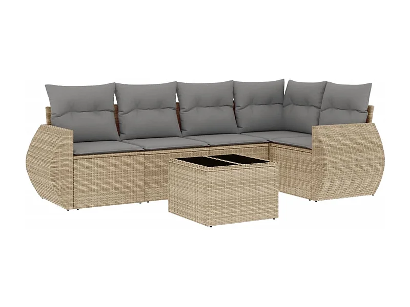 Salon de jardin avec coussins 6 pcs beige résine tressée