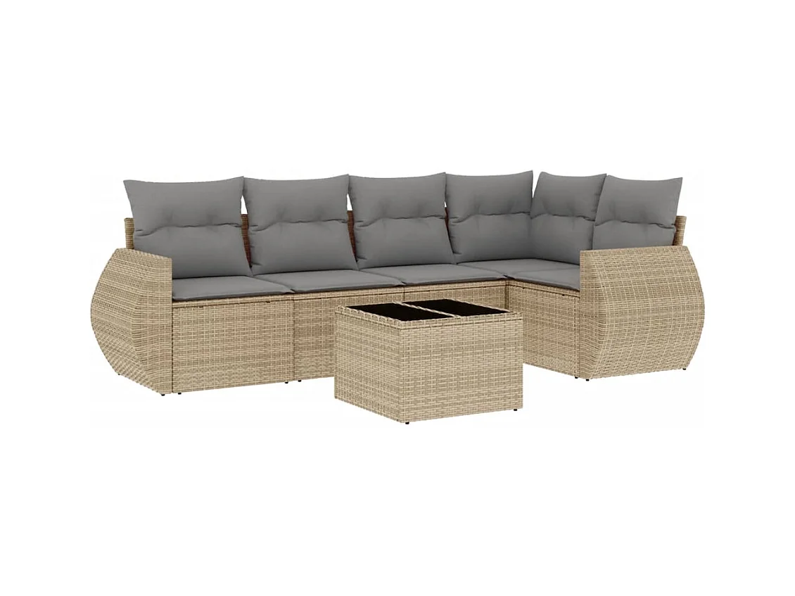 Salon de jardin avec coussins 6 pcs beige résine tressée