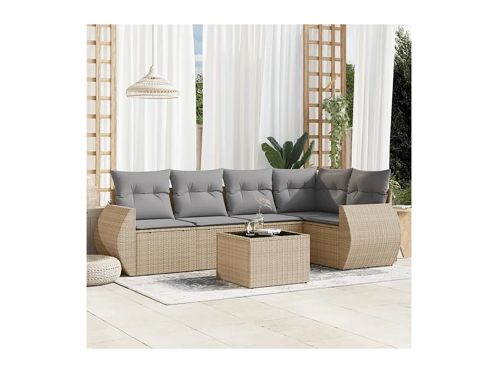 Salon de jardin avec coussins 6 pcs beige résine tressée