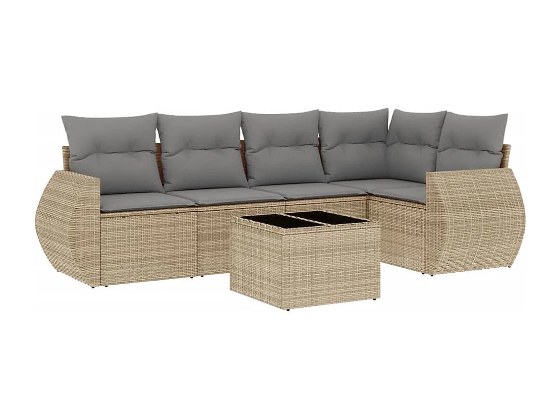 Salon de jardin avec coussins 6 pcs beige résine tressée