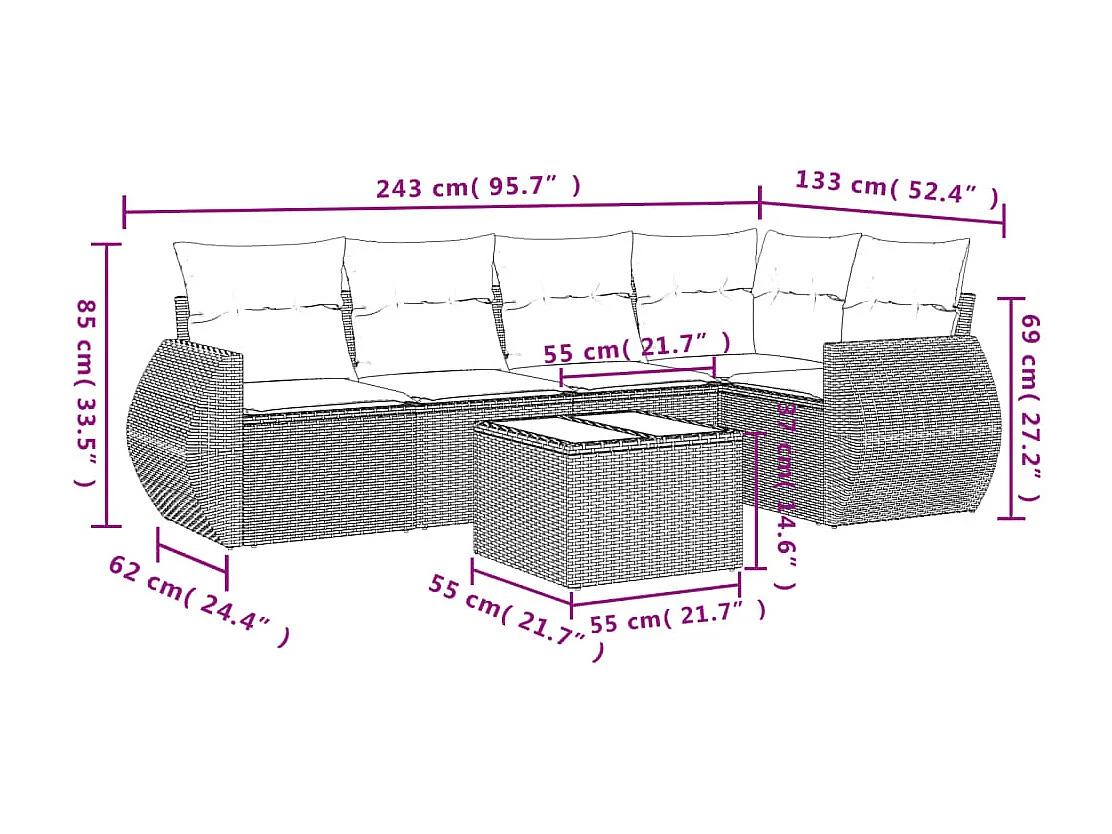 Salon de jardin avec coussins 6 pcs beige résine tressée