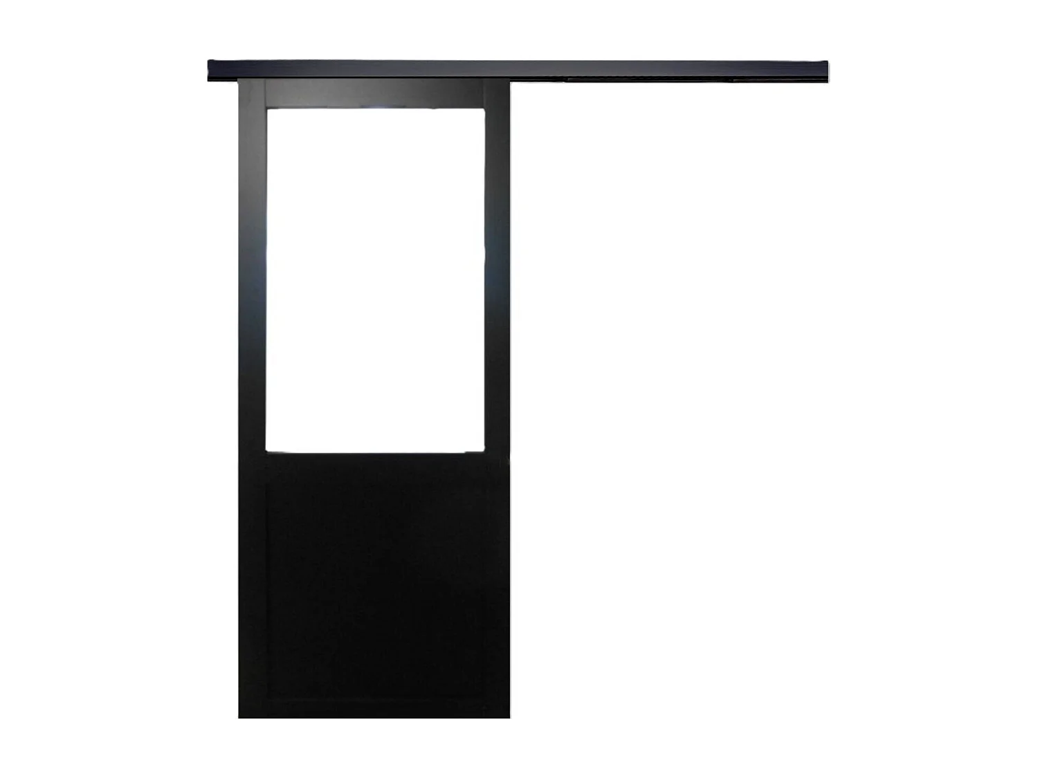 Porta scorrevole da laboratorio nera con vetro H204 x L83 cm senza traverso, binario in alluminio con fascia nera Gd Menuserie