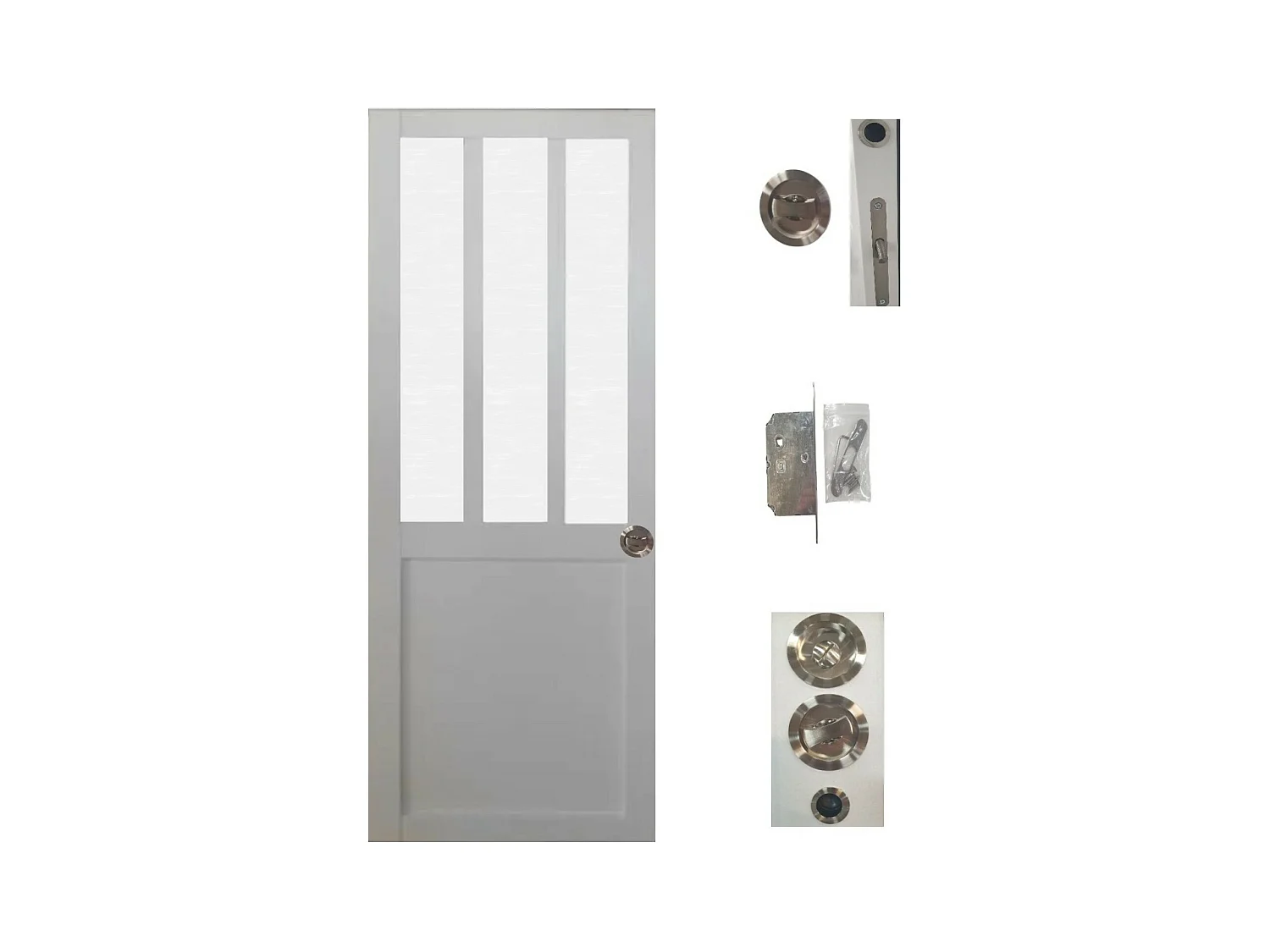 Porte Coulissante Atelier Blanc Vitre Depoli H204 X L73 + Serrure A  Condamnation Gd Menuiseries