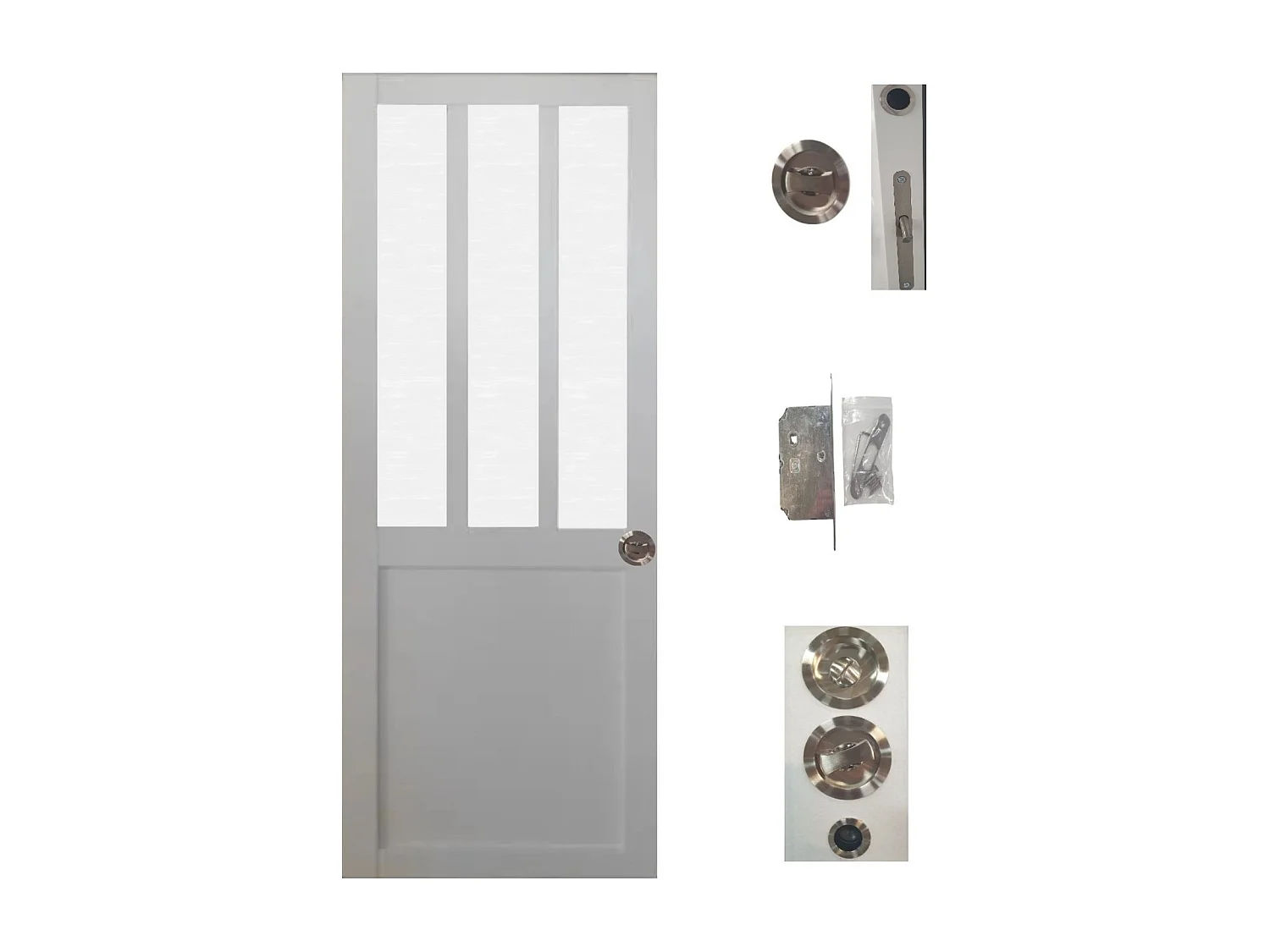 Porte Coulissante Atelier Blanc Vitre Depoli H204 X L73 Cm, Serrure Condamnation Gd Menuiseries