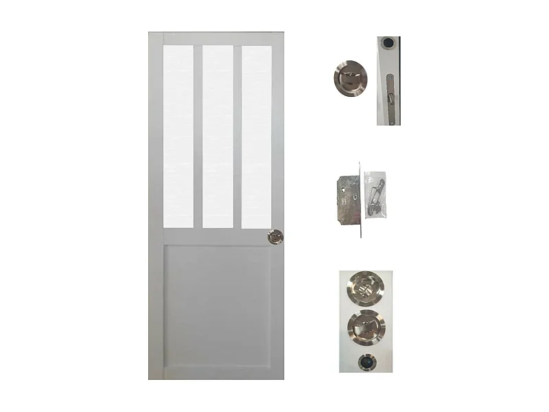 Porte Coulissante Atelier Blanc Vitre Depoli H204 X L73 + Serrure A  Condamnation Gd Menuiseries