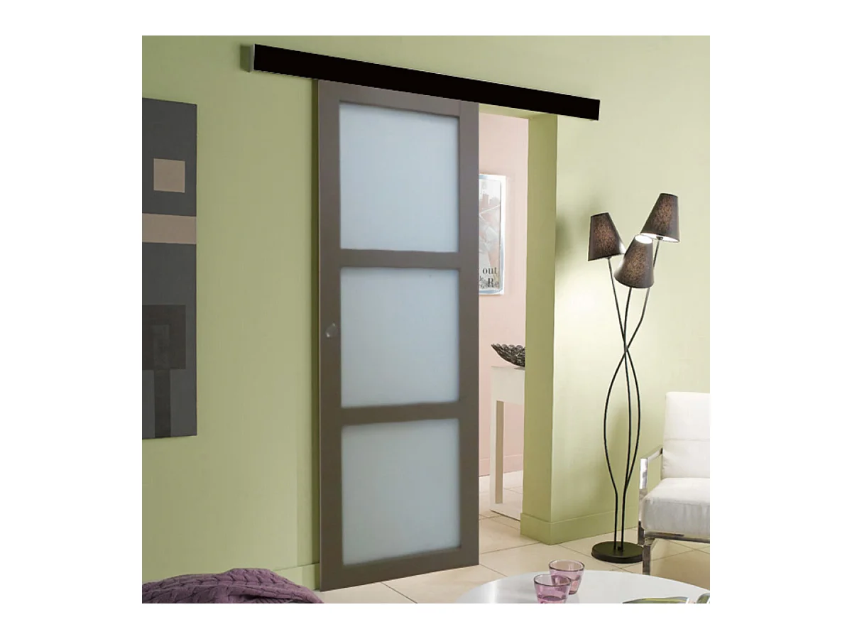 Porta Scorrevole in Vetro Marrone Ral7006 H204 x L83 + Binario in Alluminio Listello Nero