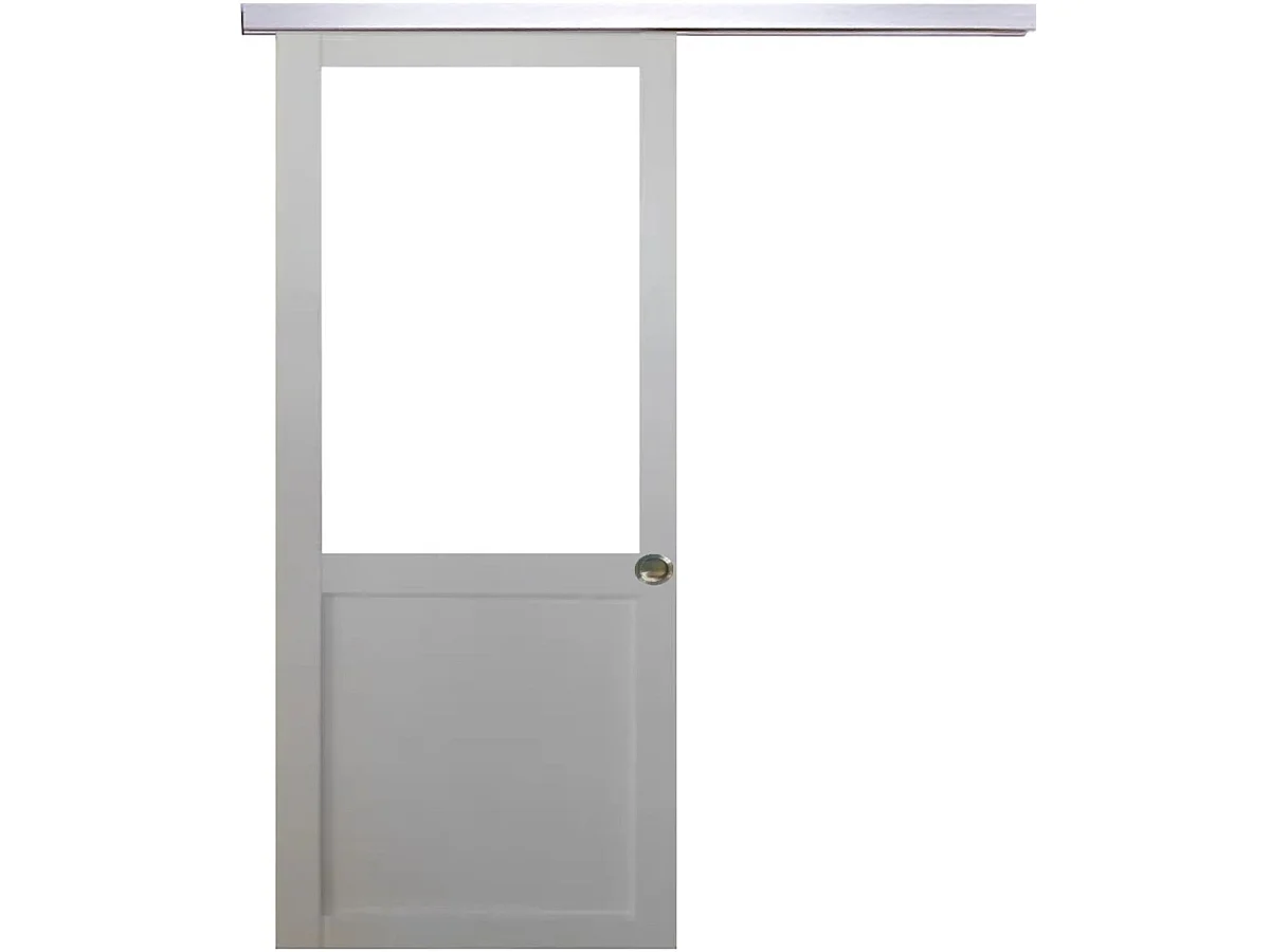 Porta scorrevole da laboratorio bianca senza montante H204 x L83 cm, binario in alluminio, conchiglie grandi per GD MENUISERIES