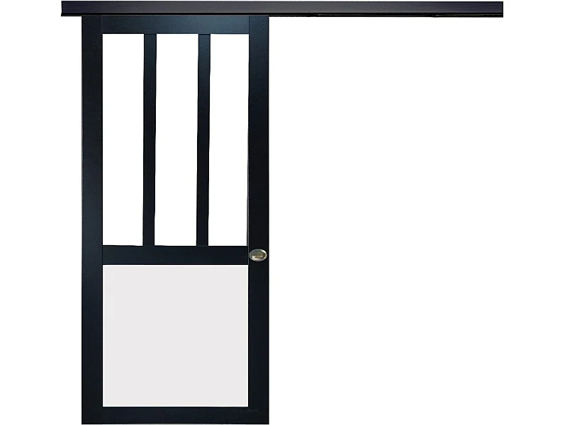 Puerta corredera de taller negra y paneles blancos Vitree H204 x L83 + Riel de aluminio negro y 2 carcasas