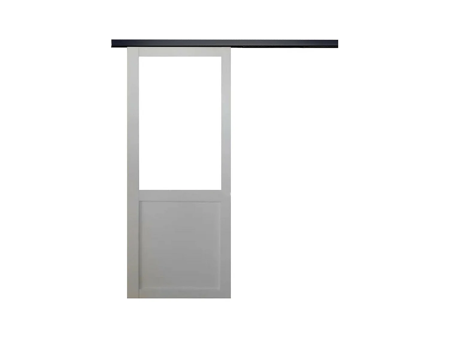 Porte Coulissante Atelier Blanc H204 X L93 Sans Meneau + Rail Alu Bandeau Noir Gd Menuiseries
