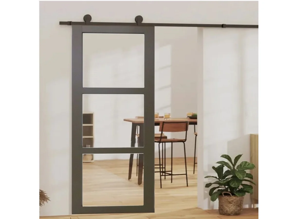 Porte Coulissante Marron Ral7006 Vitrage Transparent H204 X L73 + Rail A Roulette Gd Menuiseries