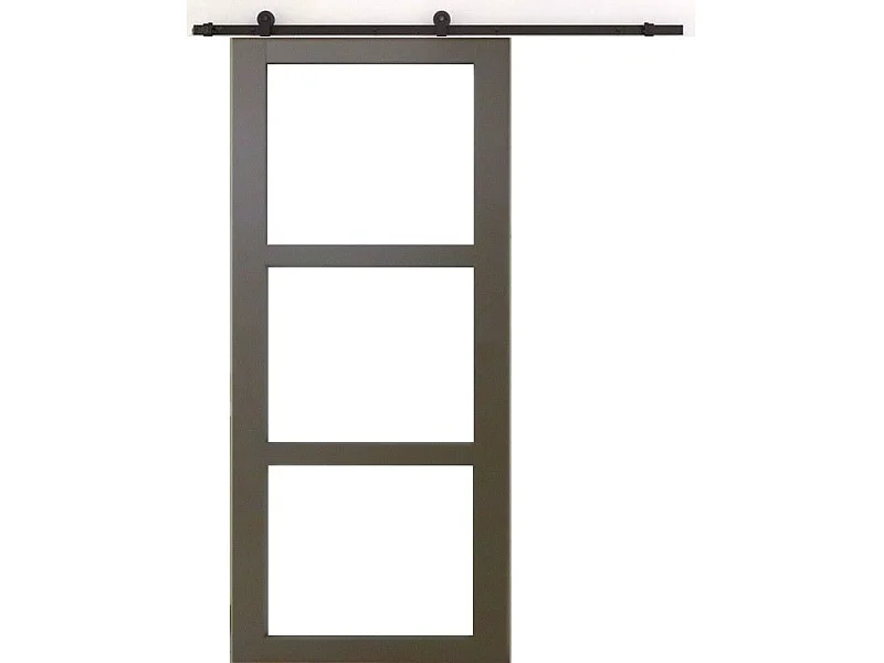 Porte Coulissante Marron Ral7006 Vitrage Transparent H204 X L73 + Rail A Roulette Gd Menuiseries