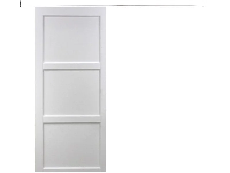 Porte Coulissante Korya Blanc 3 Panneaux H204 X L93 + Rail Alu Bandeau Blanc Gd Menuiseries
