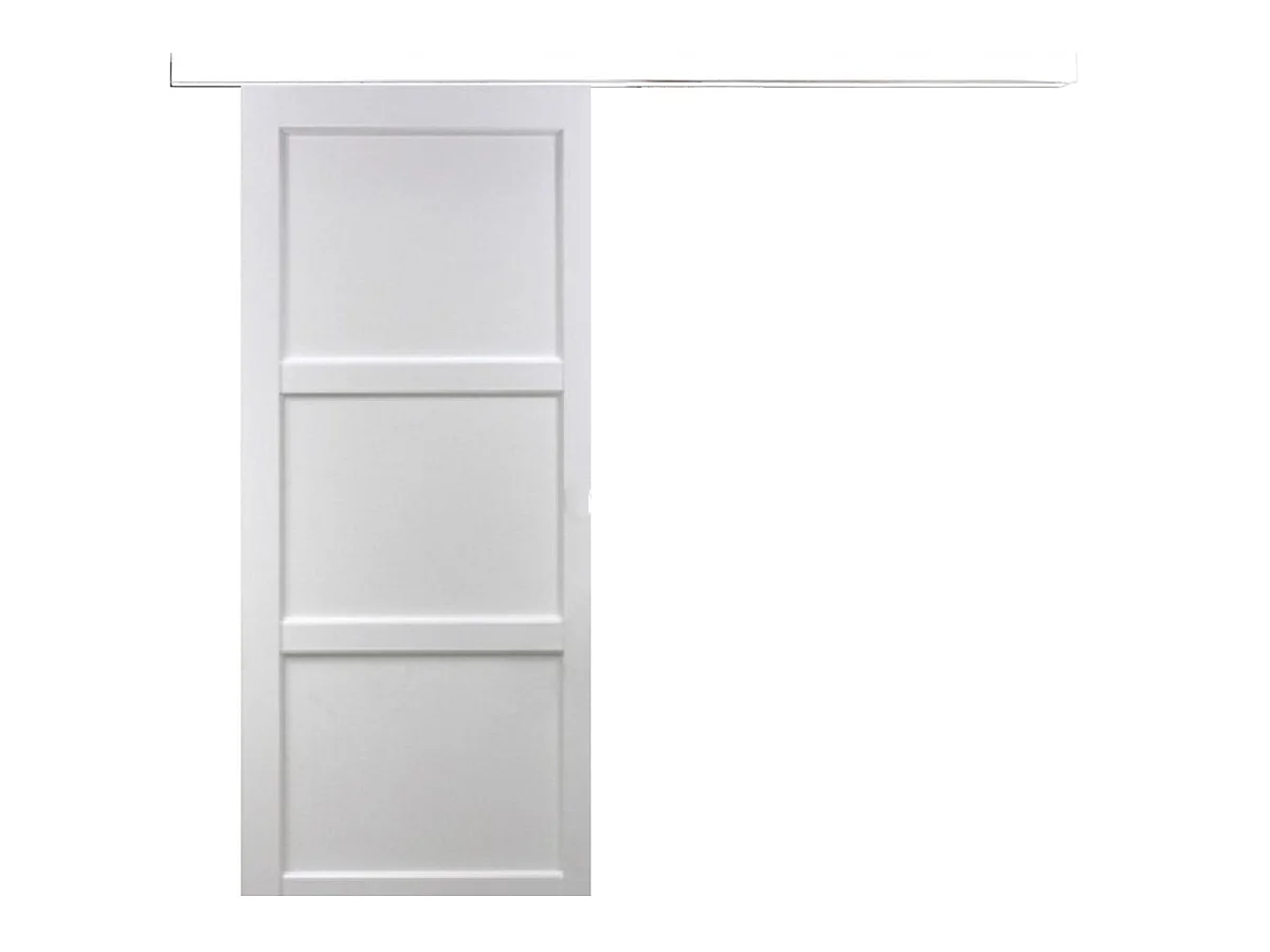 Porte Coulissante Korya Blanc 3 Panneaux H204 X L93 + Rail Alu Bandeau Blanc Gd Menuiseries
