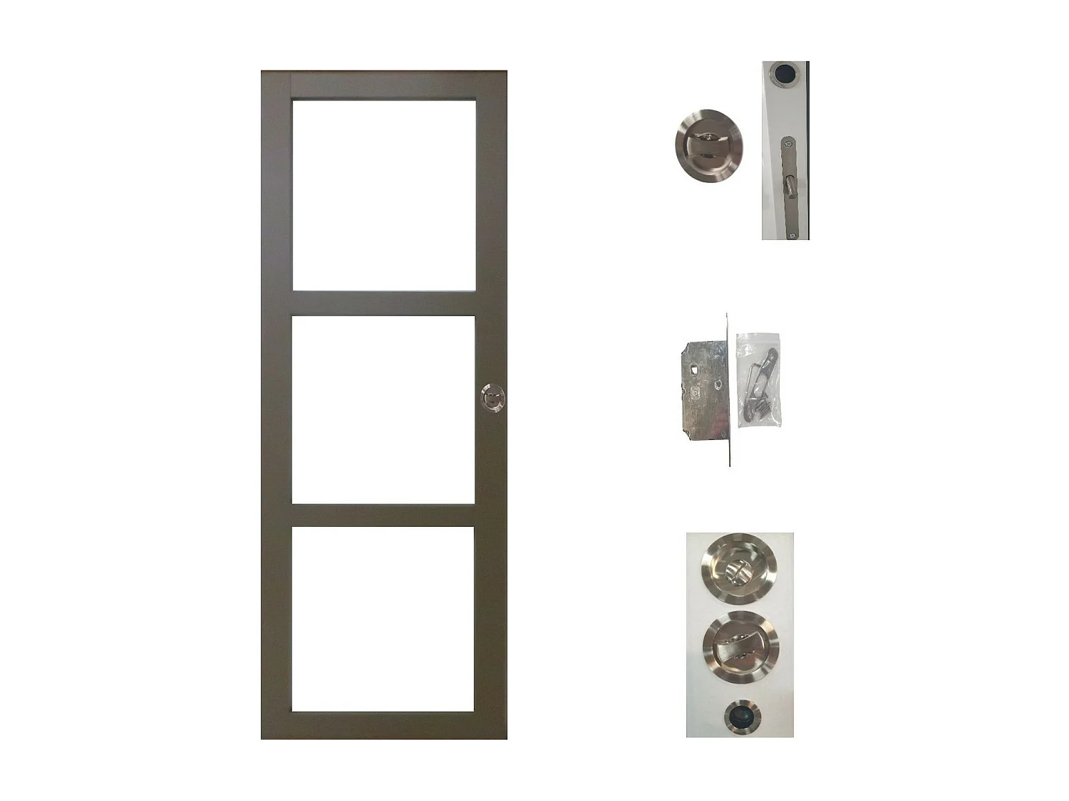 Porte Coulissante Marron Ral7006 Vitrage Transparent H204 X L73 + Serrure A  Condamnation Gd Menuiseries