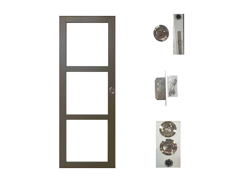 Porte Coulissante Marron Ral7006 Vitrage Transparent H204 X L73 + Serrure A  Condamnation Gd Menuiseries