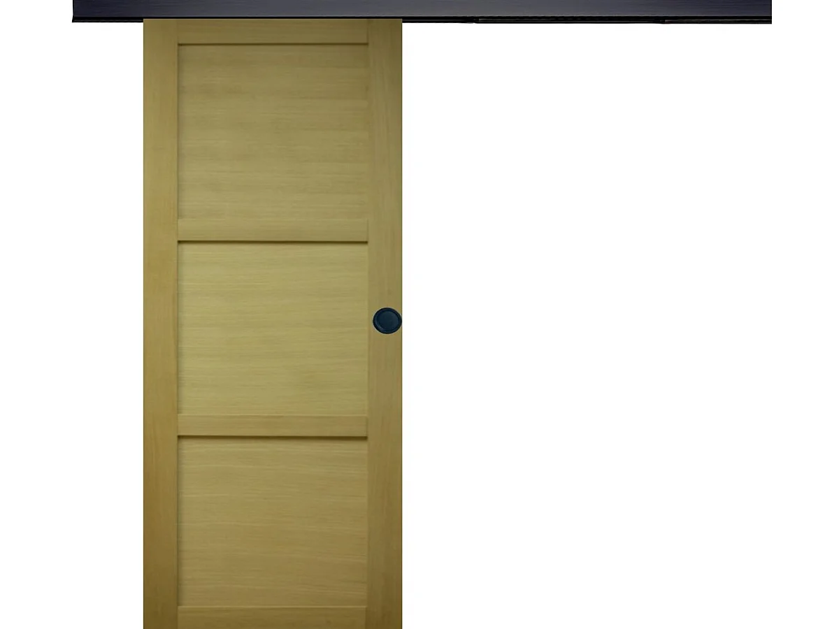 Porta Scorrevole Ayous in Legno 3 Ante H204 x L93 + Binario Alluminio Listello Nero e 2 Gusci Neri senza maniglia