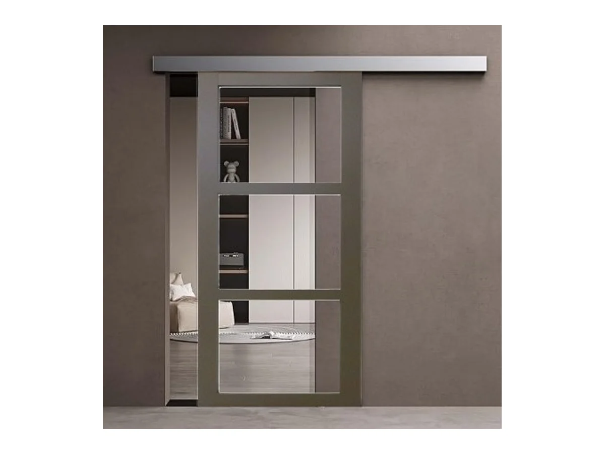 Porta Scorrevole Marrone Ral7006 Vetro Trasparente H204 x L83 + listello bianco