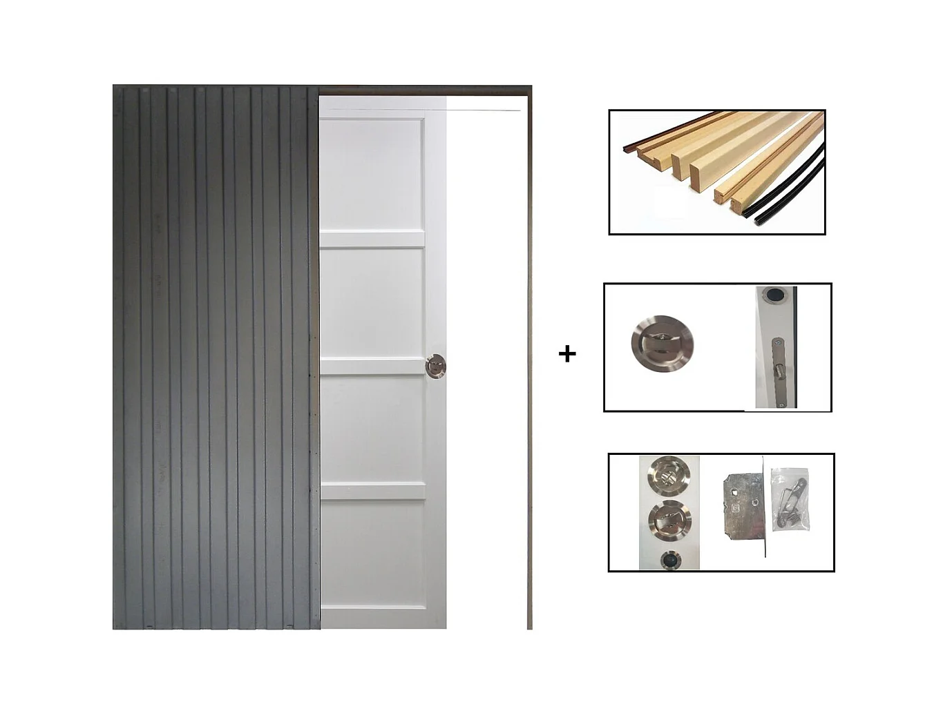 Porte Coulissante Tamera Blanc 4 Panneaux H204 X L63 + Systeme De Galandage Et Kit Finition Inclus Gd Menuiseries