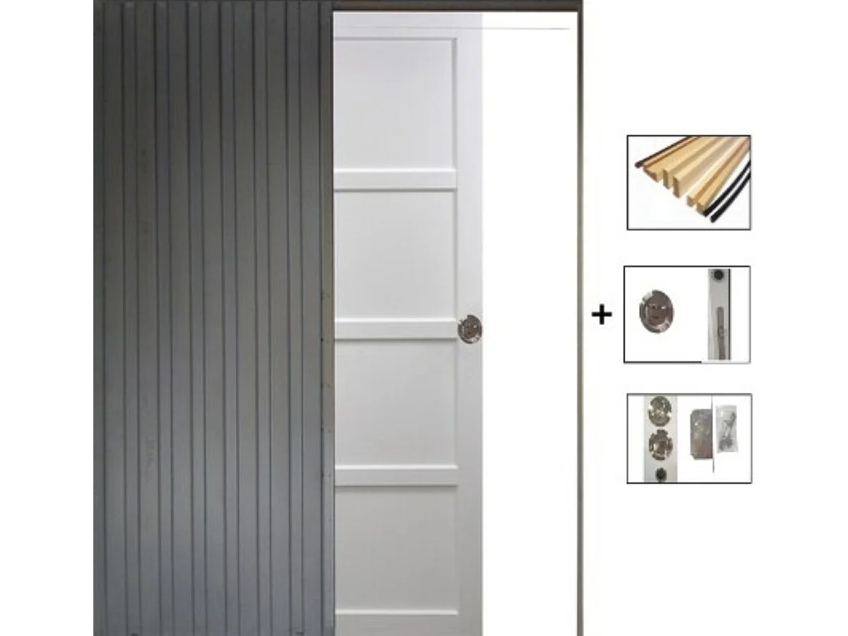 Porte Coulissante Tamera Blanc 4 Panneaux H204 X L63 + Systeme De Galandage Et Kit Finition Inclus Gd Menuiseries