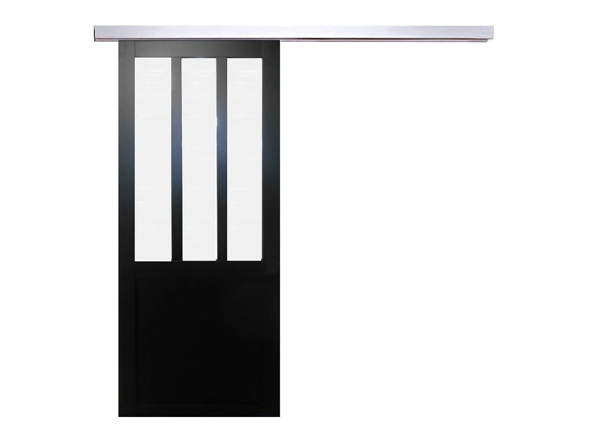 Porta Scorrevole Officina Vetro satinato nero H204 x L73 + Binario in Alluminio