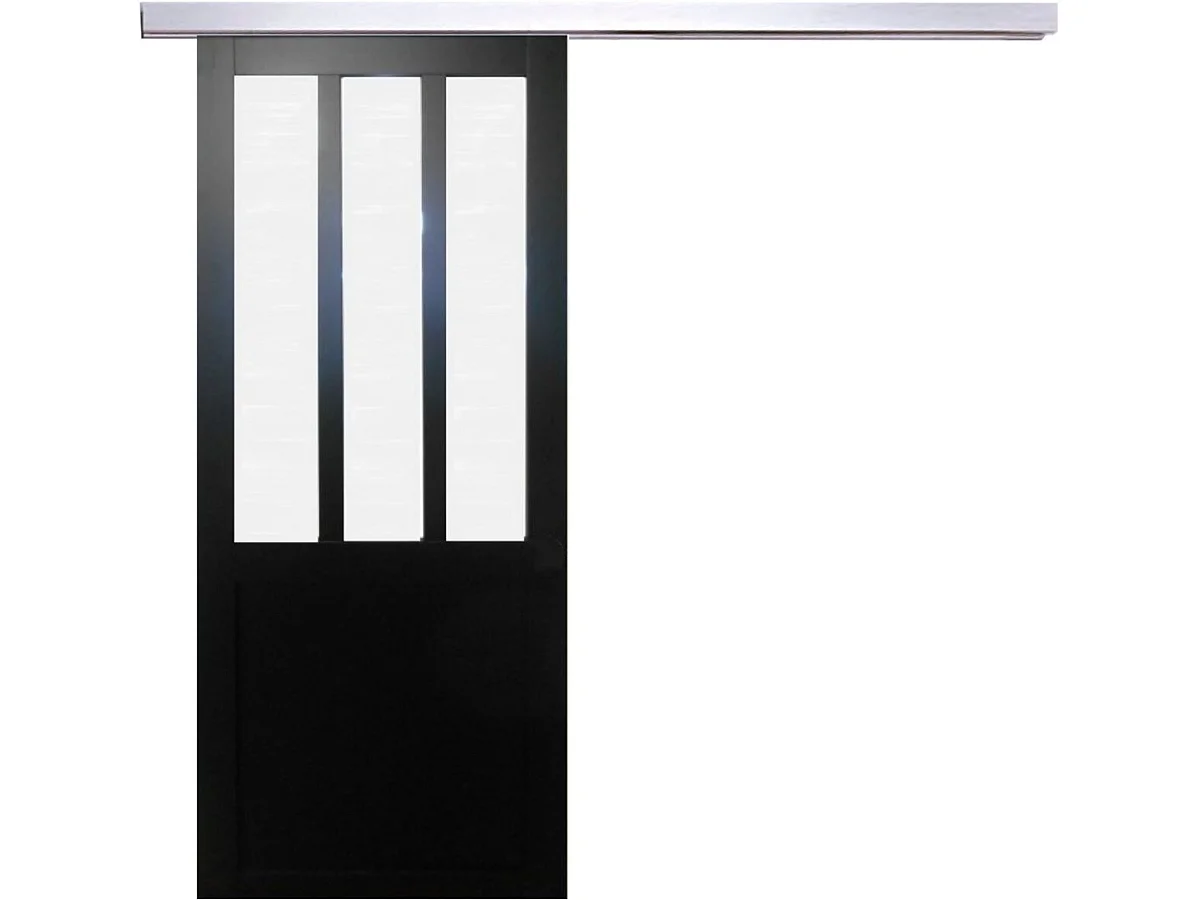 Porta scorrevole da officina nera con vetro depoli H204 x L73 cm, binario in alluminio per GD MENUISERIES