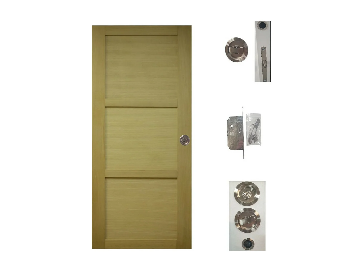 Porte Coulissante Bois Ayous 3 Panneaux H204 X L93 + Serrure A  Condamnation Gd Menuiseries