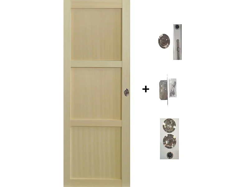 Porte Coulissante Bois Ayous 3 Panneaux H204 X L93 + Serrure à Condamnation Gd Menuiseries