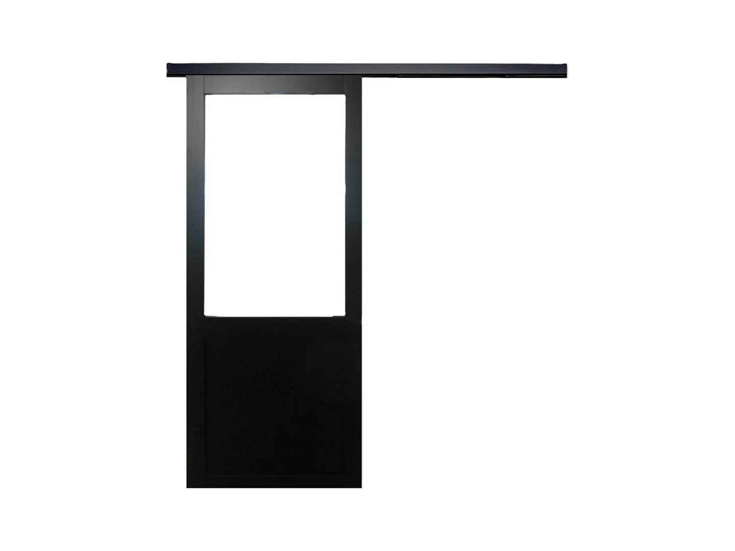 Porte Coulissant Atelier Noir Vitree H204 X L93 Sans Meneau + Rail Alu Bandeau Noir Gd Menuiseries