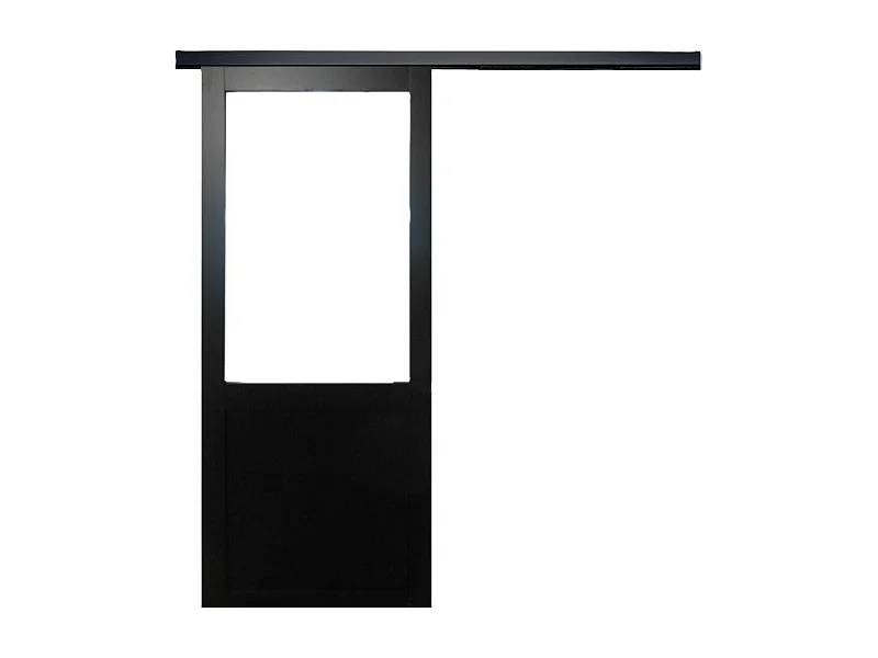 Puerta corredera de taller negra Vidrio H204 x L93 sin parteluz + Riel de aluminio Tira negra