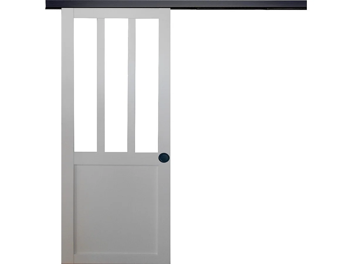 Puerta corredera de taller blanca H204 x L83 + riel de aluminio negro y 2 carcasas negras