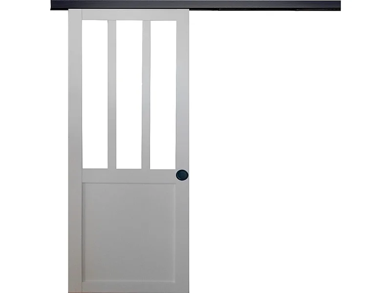 Puerta corredera de taller blanca H204 x L83 + riel de aluminio negro y 2 carcasas negras