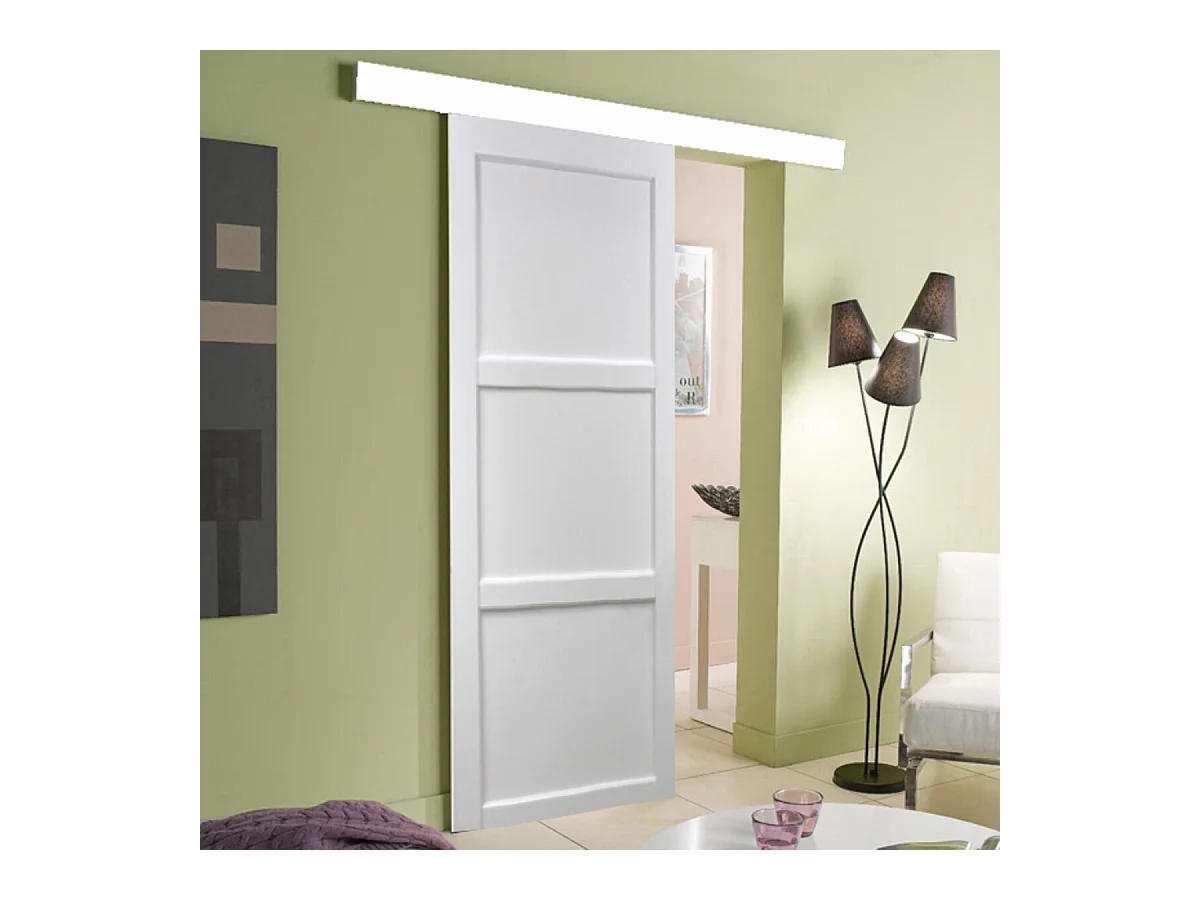 Porte Coulissante Korya Blanc 3 Panneaux H204 X L93 + Rail Alu Gd Menuiseries