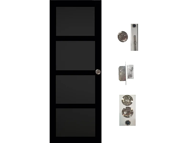 Porte Coulissante Telia Noir 4 Panneaux H204 X L73 + Serrure A  Condamnation Gd Menuiseries
