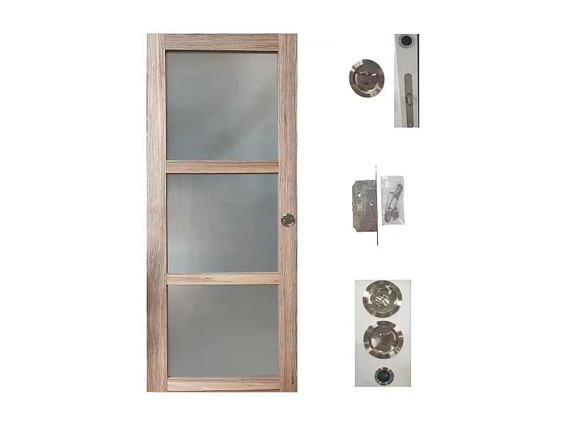 Porte Coulissante Bois Frake Vitree H204 X L83 + Serrure A  Condamnation Gd Menuiseries