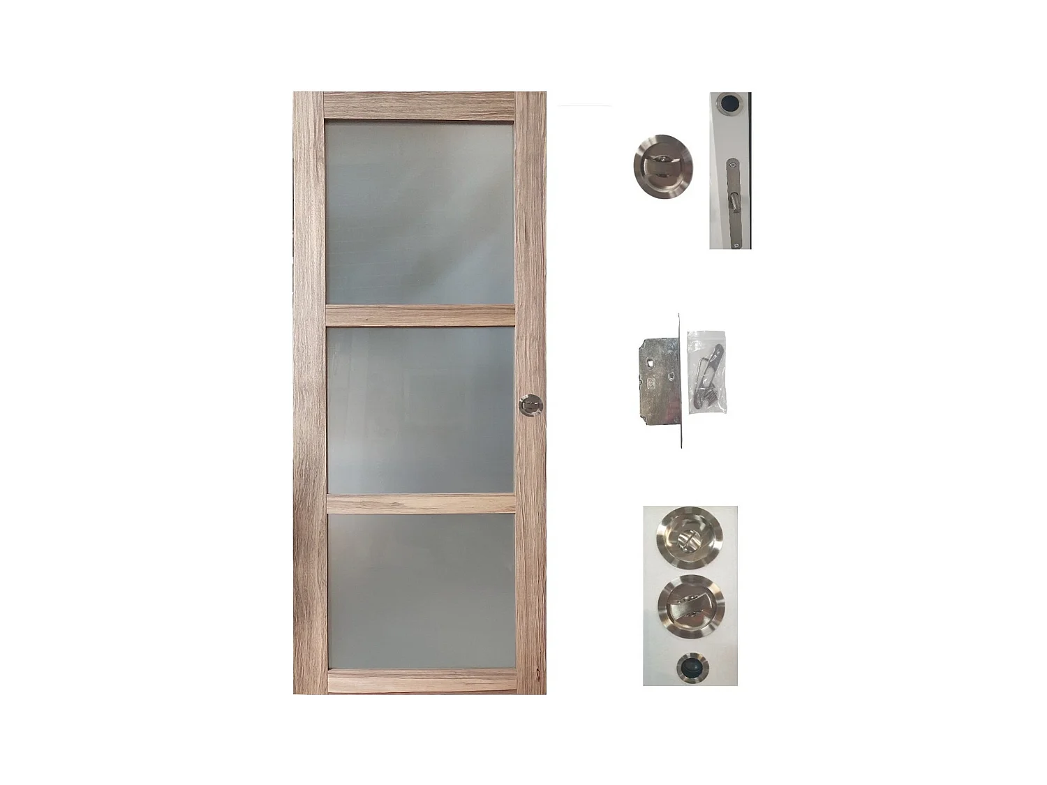 Porte Coulissante Bois Frake Vitree H204 X L83 + Serrure A  Condamnation Gd Menuiseries